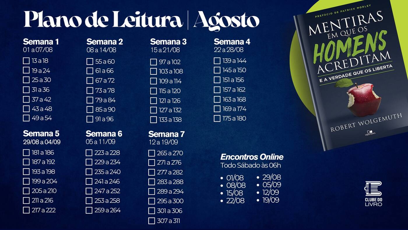 Cronograma de leitura de Agosto do Clube do Livro para Homens